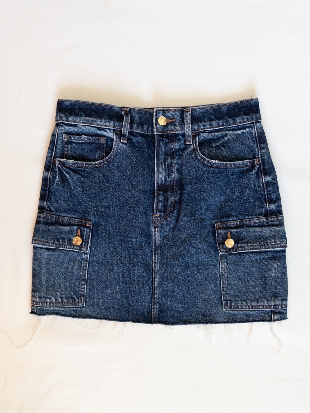 Express Denim Cargo Mini Skirt Size 4 High Rise Stretch Utility Blue
